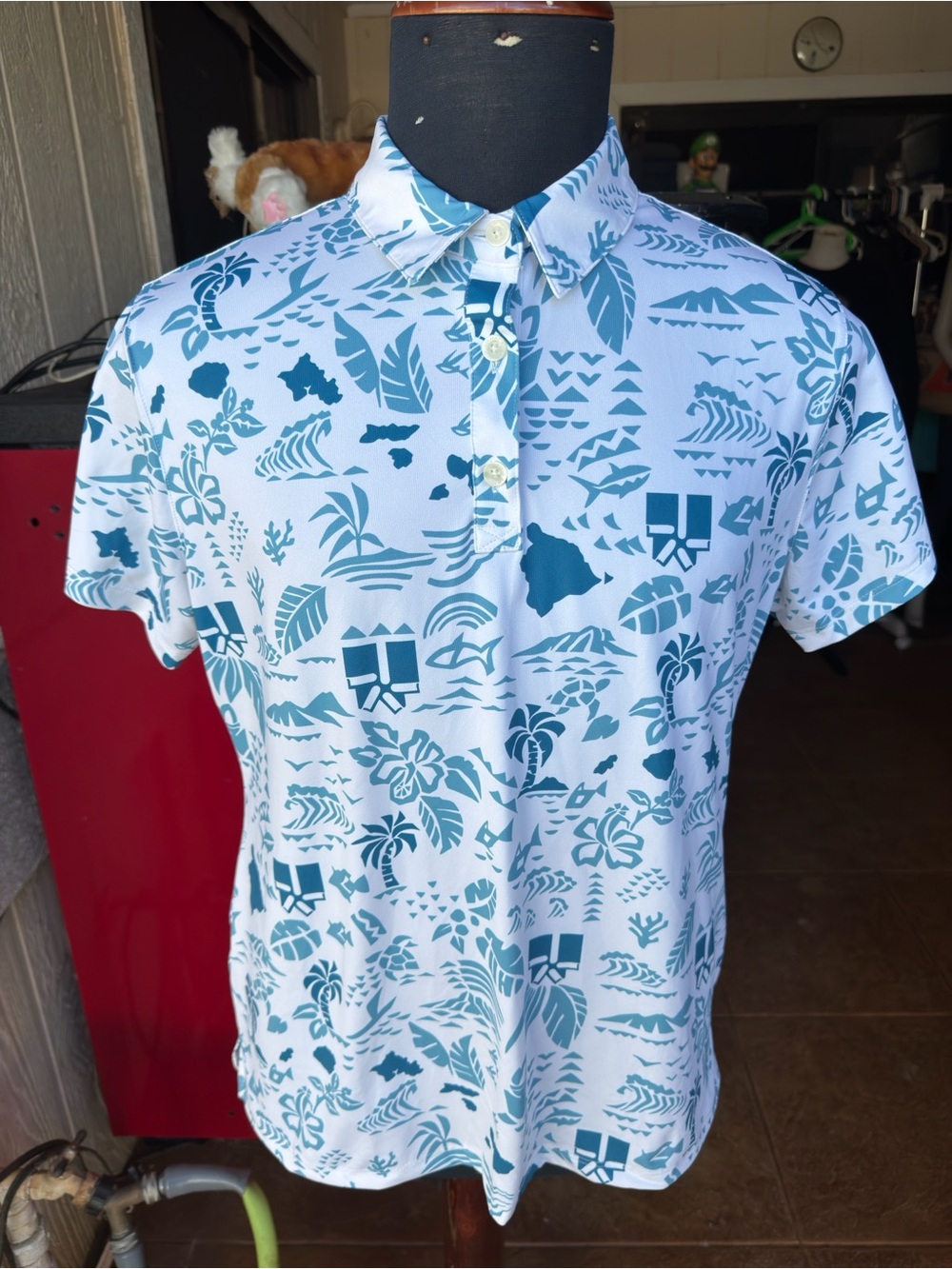 PreOwned Kahala Polo Shirt Men's Large Hawaiian Print Multicolored